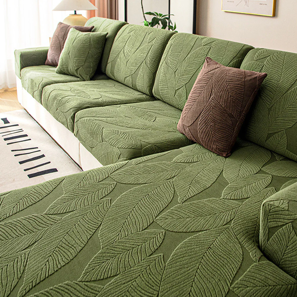 Modern Leaf Jacquard Water-Repellent Anti-Scratch Stretch Full Wrap Couch Cover - Holidayae