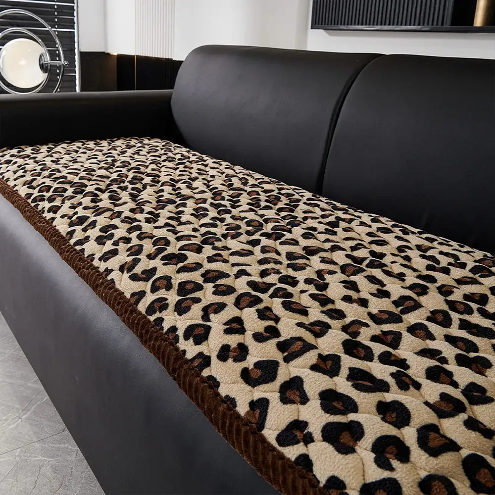 Leopard Print Plush Quilted Couch Cover - Holidayae