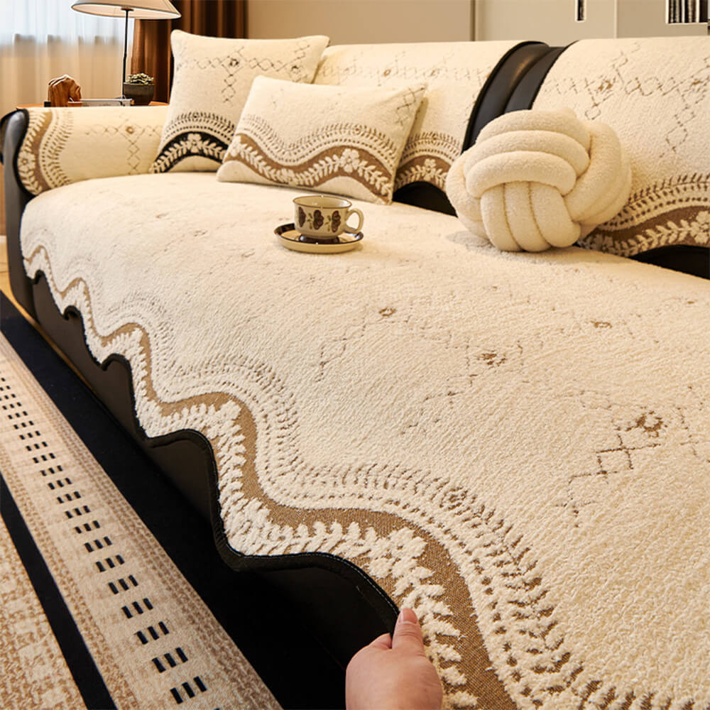 Wavy Pattern Anti-Scratch Plush Couch Cover - Holidayae