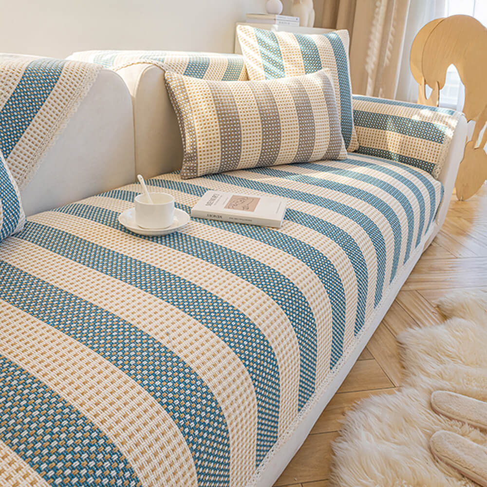 Cotton Linen Stripe Anti-scratch Furniture Protector Couch Cover - Holidayae