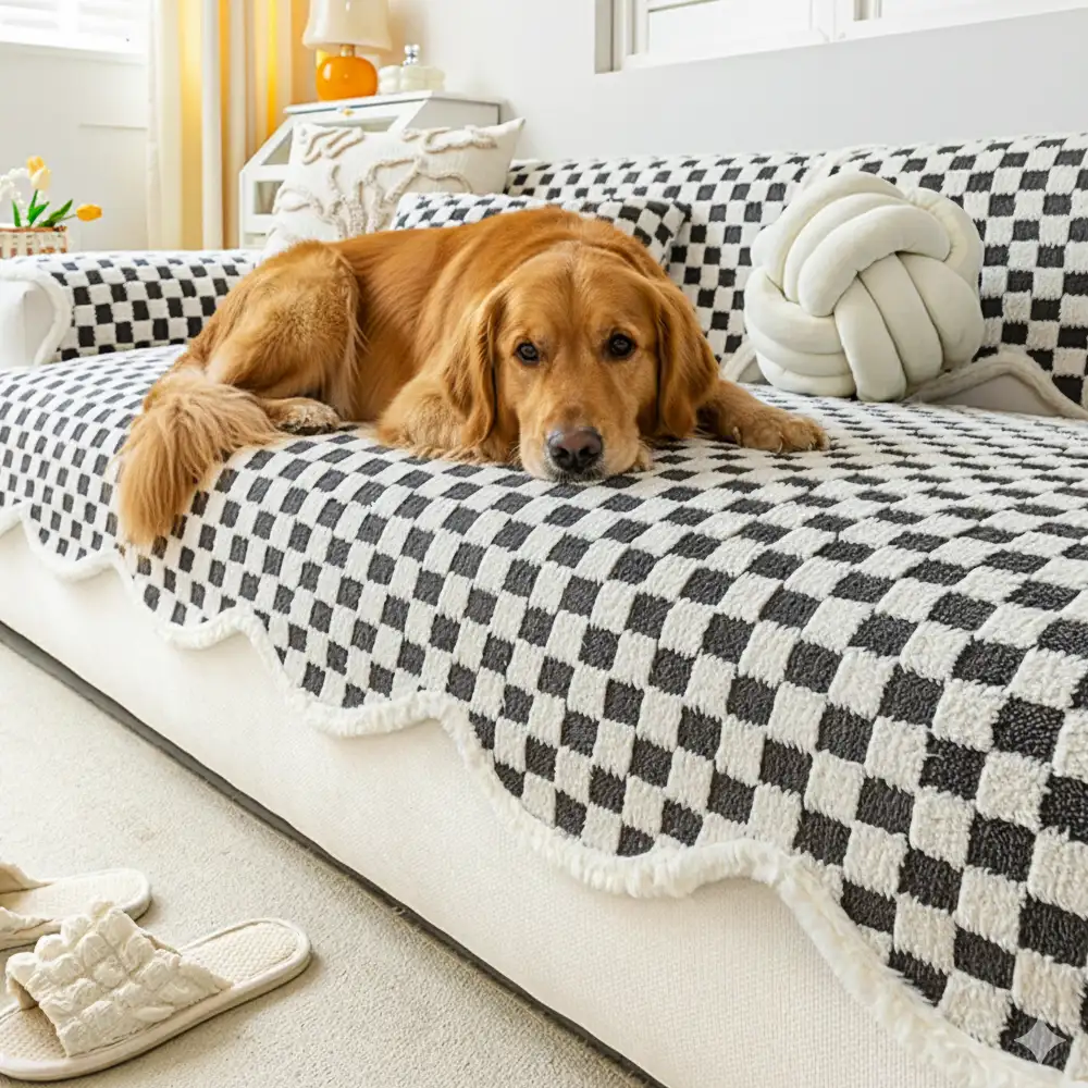 Classic Checkerboard Plush Comfortable Scratch-Resistant Non-Slip Couch Cover - Holidayae