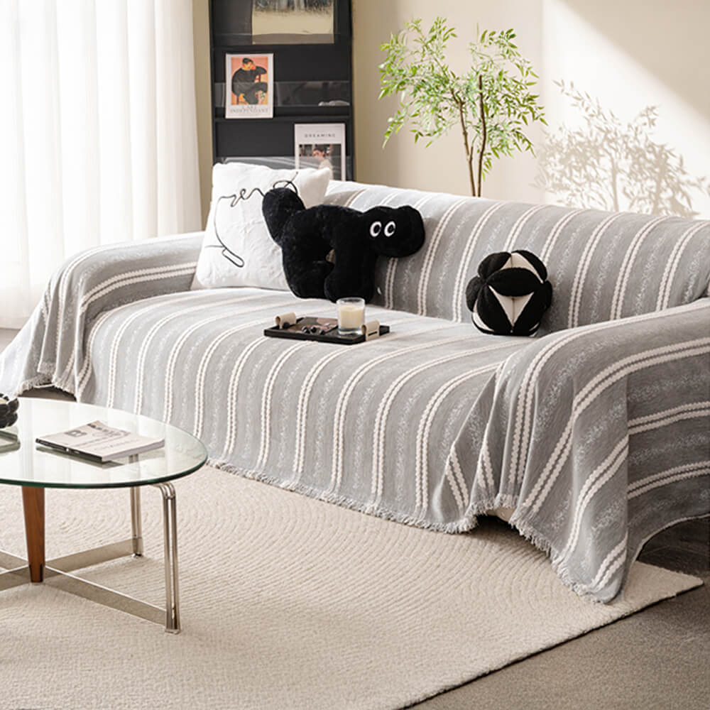 Decorative Stripe Tassel Chenille Throw Couch Cover - Holidayae