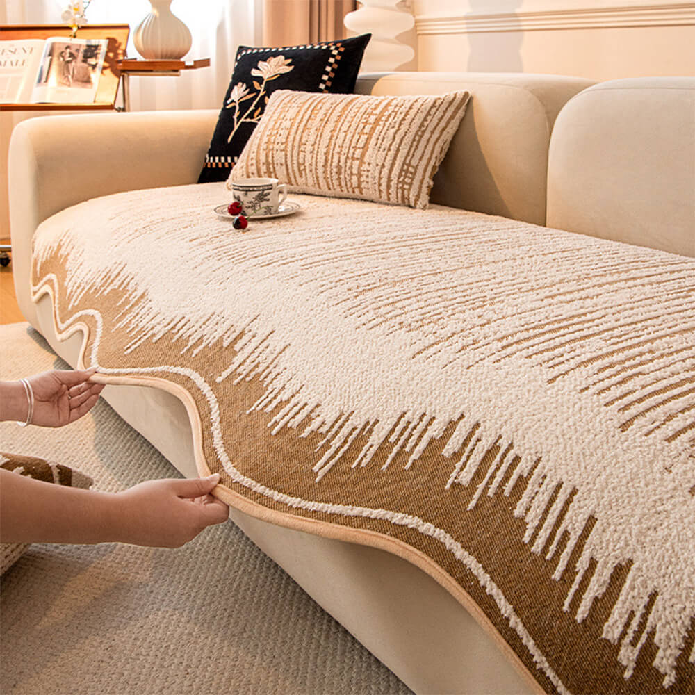 Modern Abstract Lines Plush Couch Cover with Wavy Edges - Holidayae