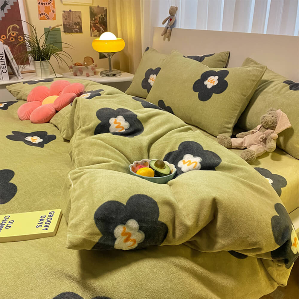 Fashion Floral Print Milk Velvet Comfort Anti-Static Bed Sheet Set - Holidayae