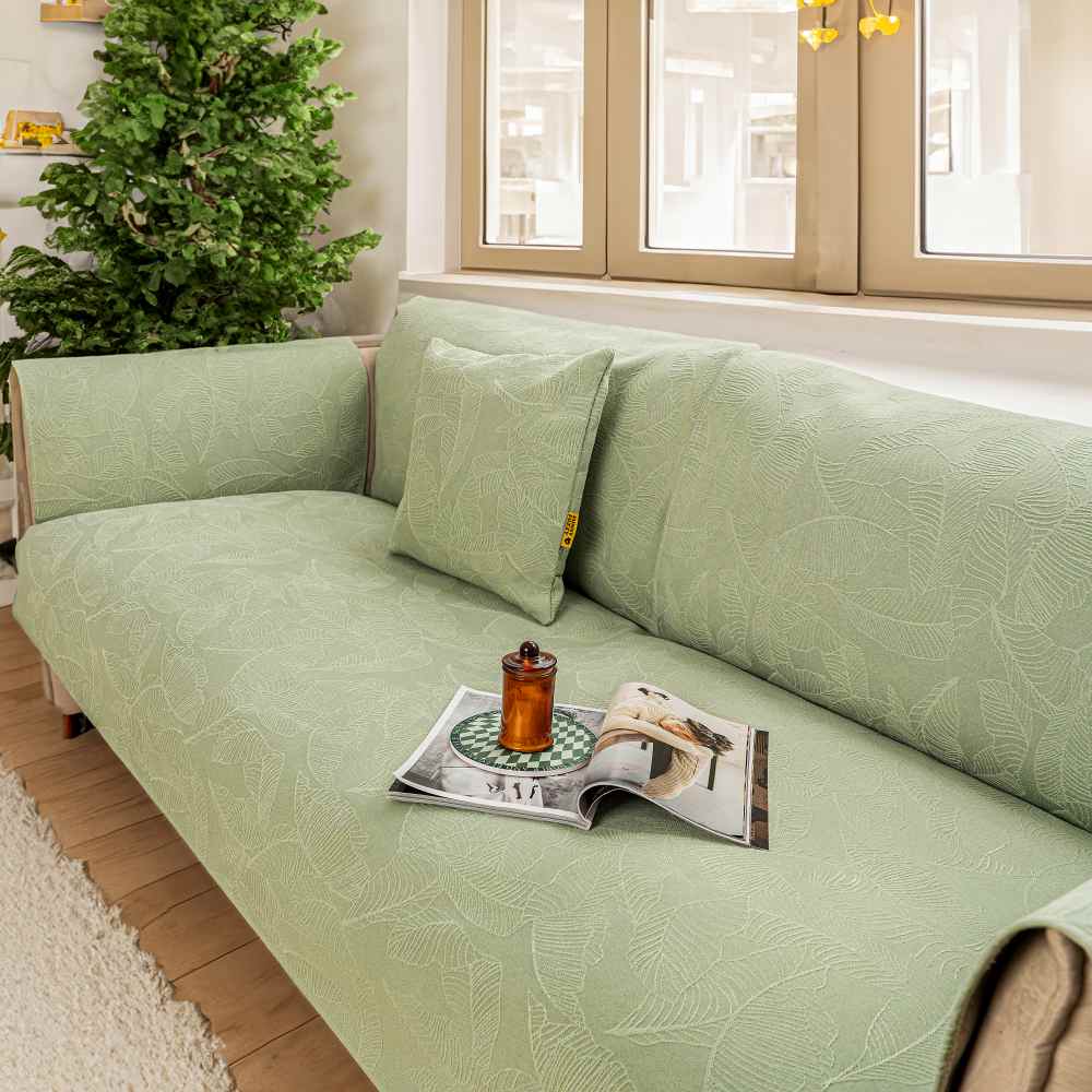 Luxury Solid Color Leaf Textured Jacquard Sofa Protector Couch Cover - Holidayae