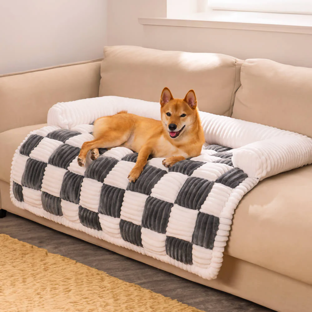 Cream Square Plaid Cozy Dog Mat Furniture Protector Covers - Holidayae