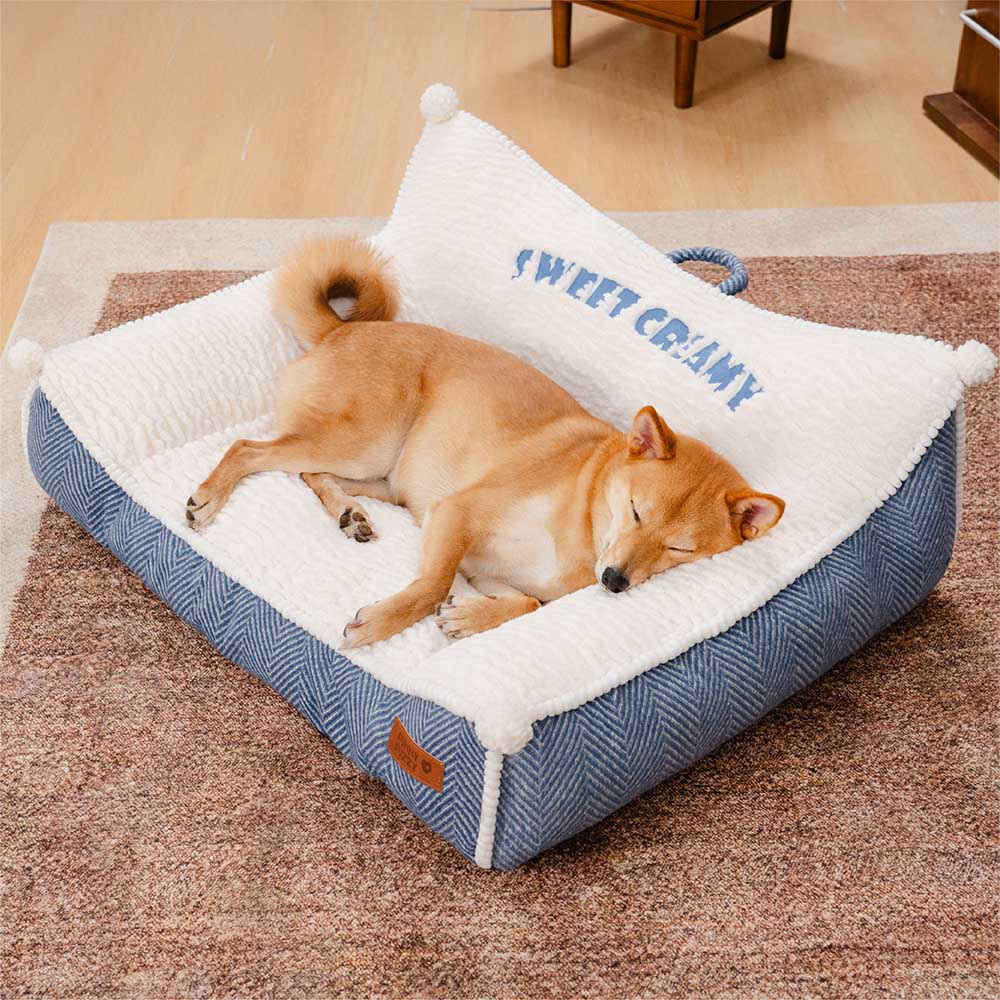 Plush Washable Bolster Dog Sofa Bed - Sweet Creamy - Holidayae