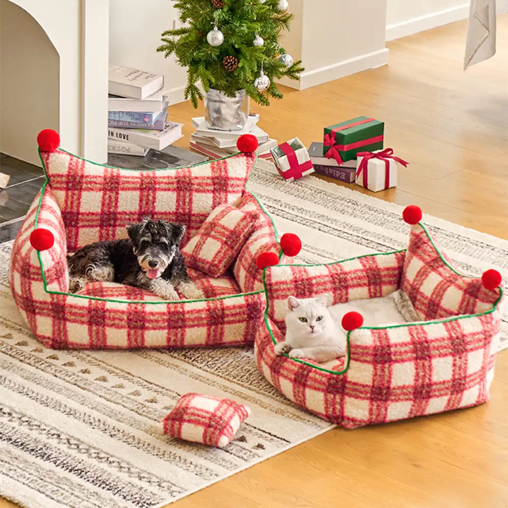 Amusement Park Fashion Plaid Thickened Plush Dog Sofa Bed - Holidayae