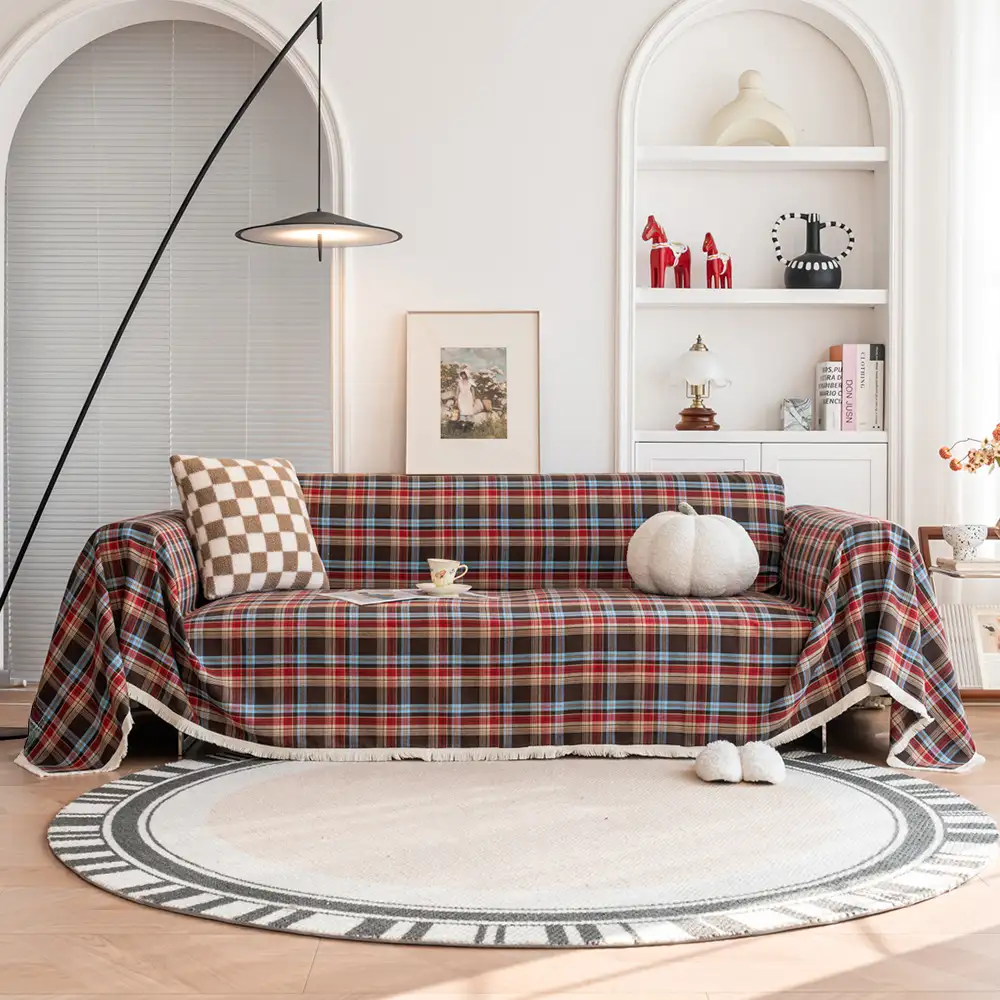 Festive Plaid Color Block Sofa Decoration Couch Cover - Holidayae