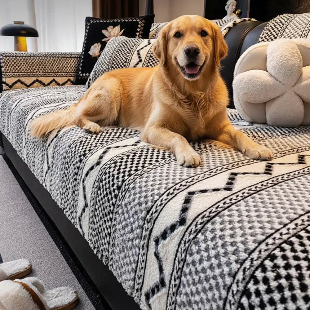 Classic Plaid Plush Scratch-Resistant Comfortable Non-Slip Couch Cover - Holidayae