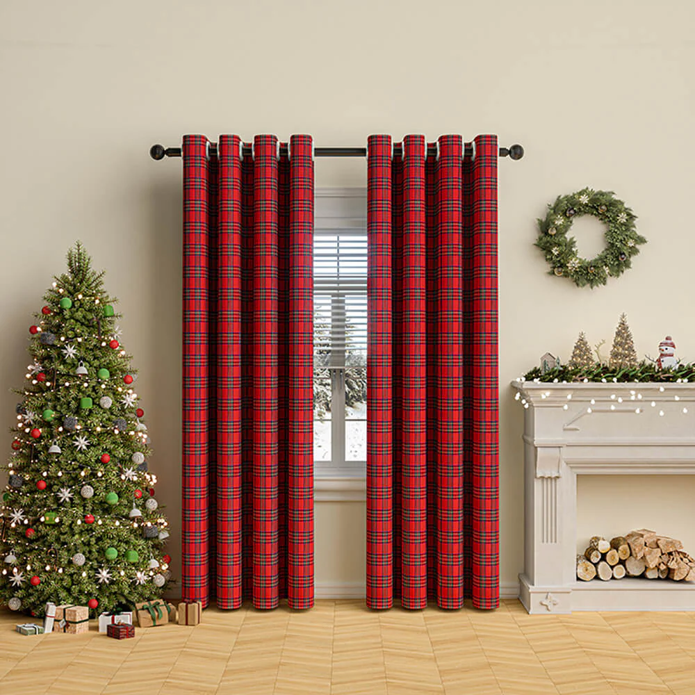 Classic Plaid Christmas Decorative Semi-Blackout Curtains - Holidayae