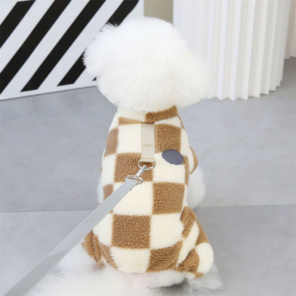 Checkered Fleece Dog Jacket  C Bold Style and Warmth for Winter Walks - Holidayae