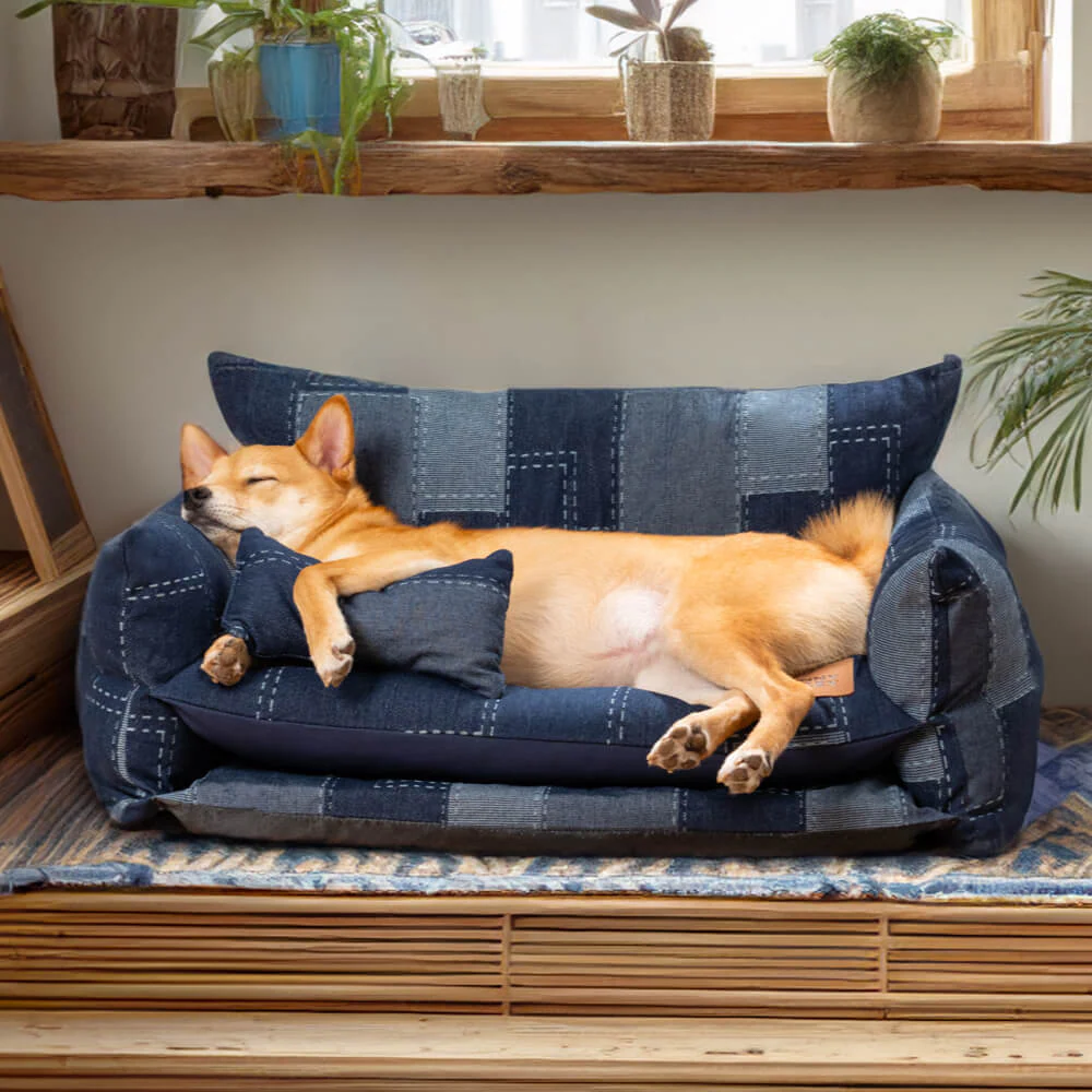 Denim Patchwork Style Pet Double Layer Sofa Dog Sofa Bed - Holidayae