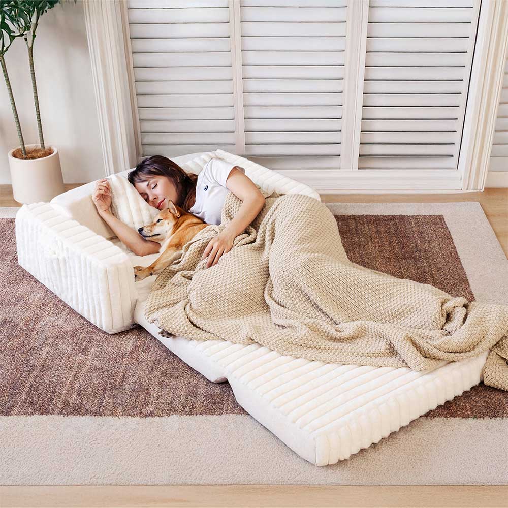 Creamy Fluffy Orthopedic Human-Dog Bolster Bed - Expandable Comfort - Holidayae