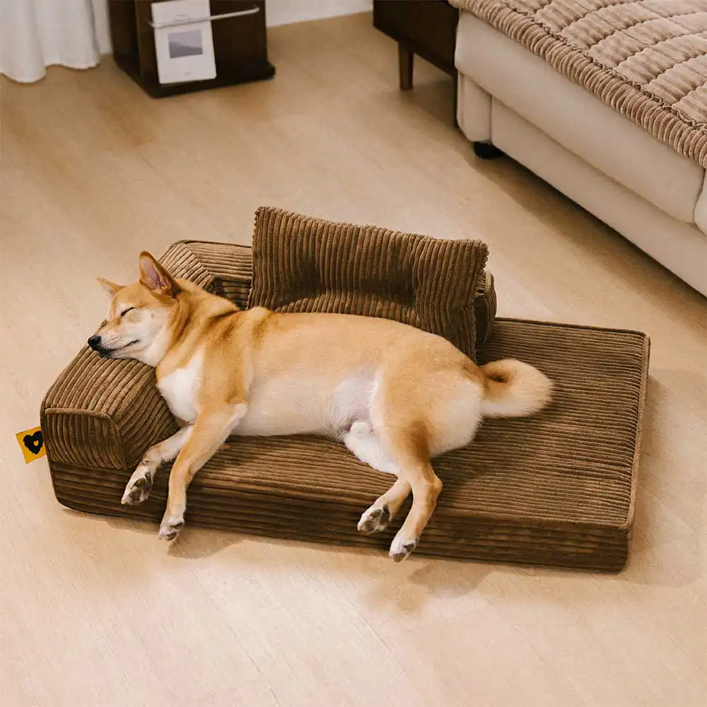 Corduroy Anti-Scratch Removable Orthopedic Dog Bed with Pillow - ComfySofa - Holidayae