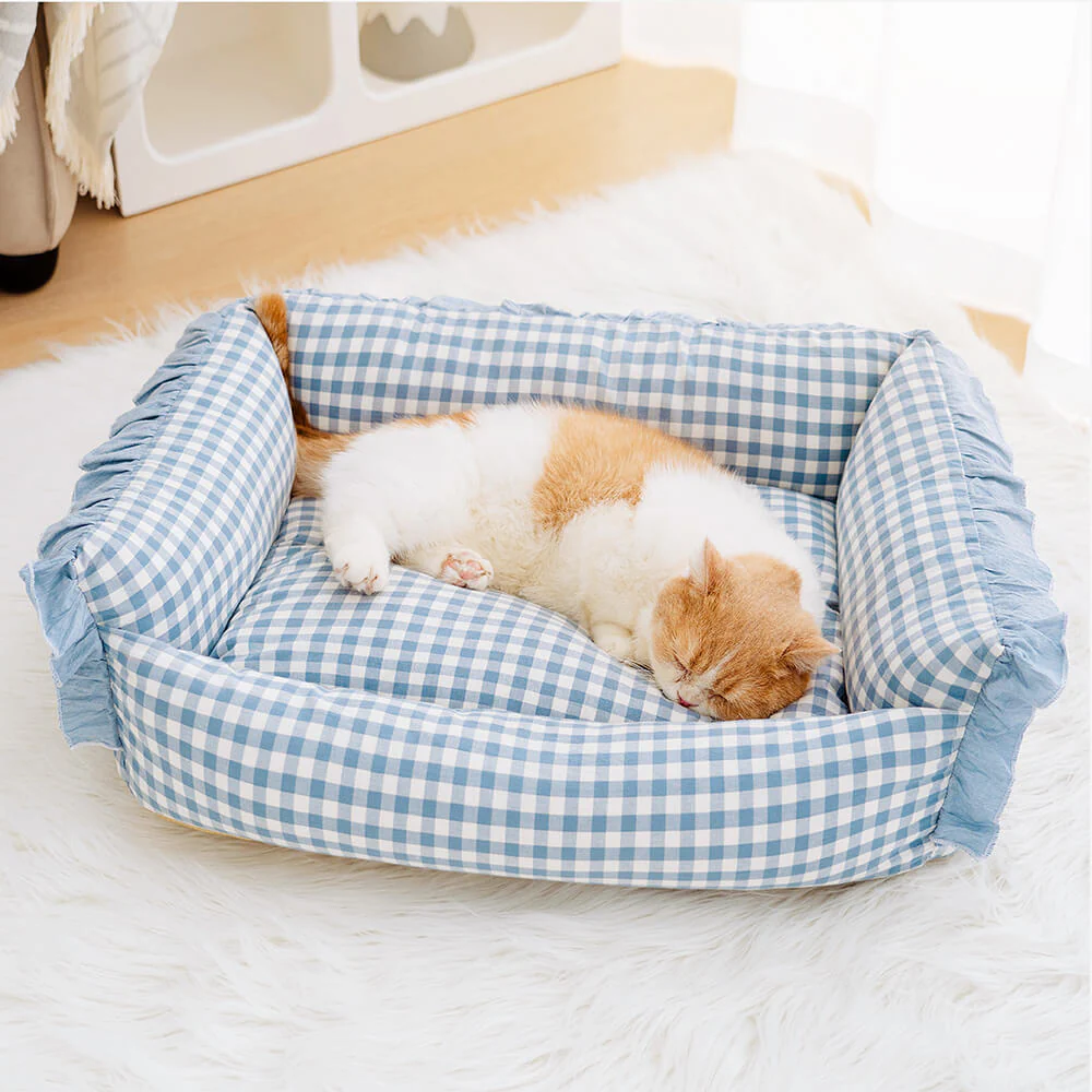 Fashion Ruffle Plaid Detachable Warm Dog & Cat Bed - Holidayae