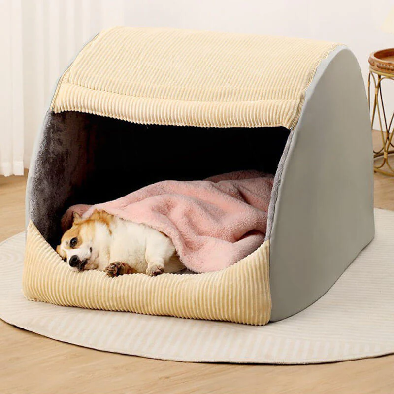 Warm Flannel Detachable Semi-Enclosed Large Dog Tent Bed - Holidayae