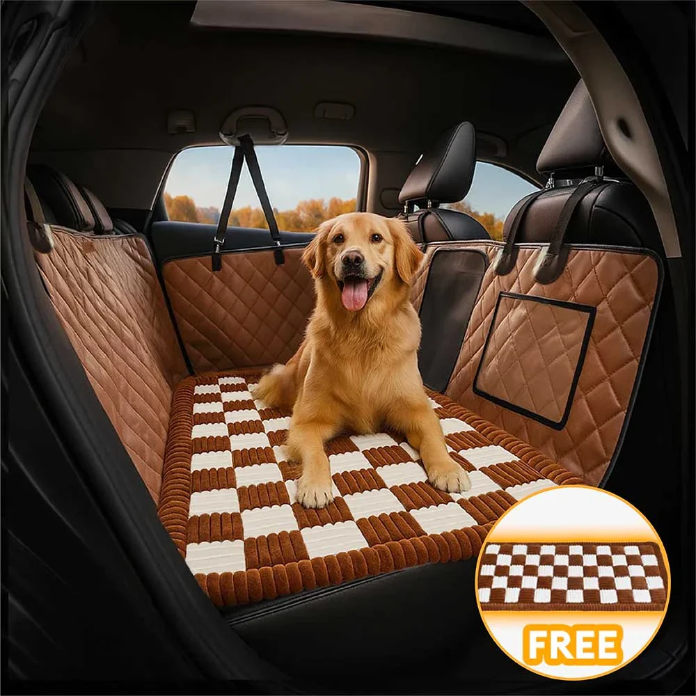 Premium Faux Leather Water-repellent Hammock Dog Car Seat Cover With Mat - Holidayae
