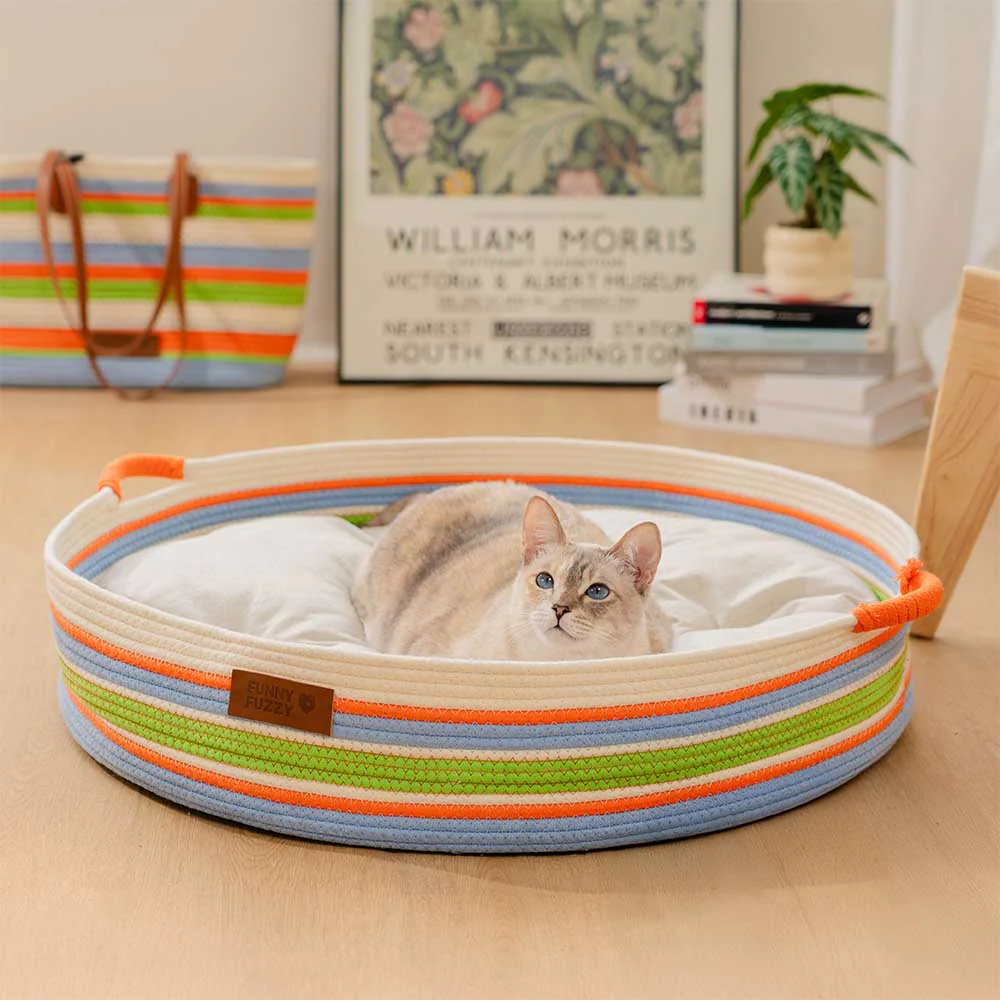 Handcrafted Stripe Calming Cat Bed - Timeless Nest - Holidayae