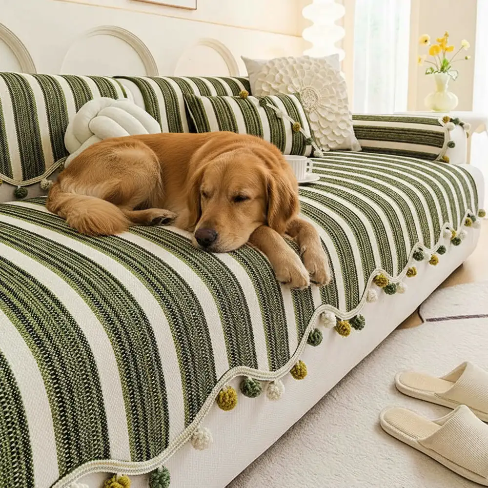 Irregular Contrast Color Chenille Skin-Friendly Non-Slip Sofa Protective Couch Cover - Holidayae