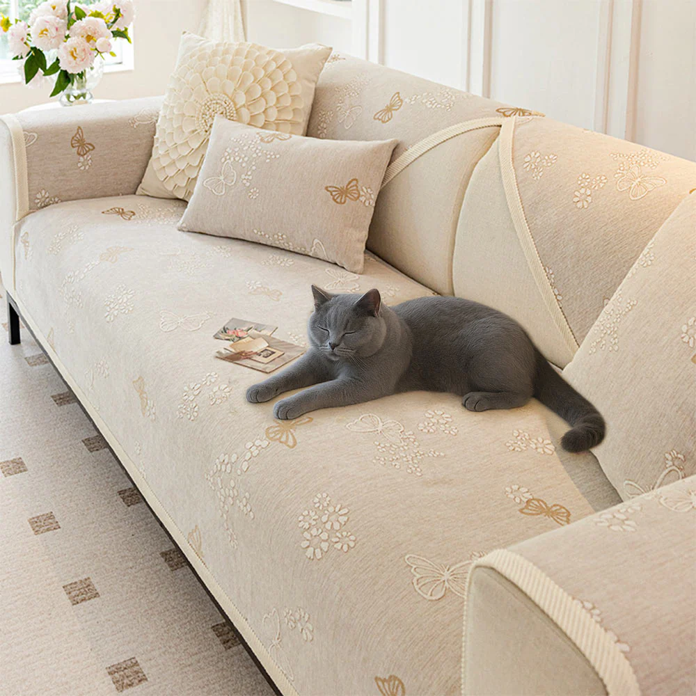 Chenille Anti-Slip Butterfly Pattern Morandi Color Couch Cover - Holidayae