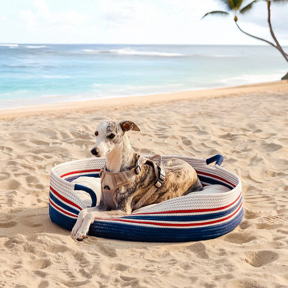 Handcrafted Stripe Calming Pet Bed - Timeless Nest - Holidayae