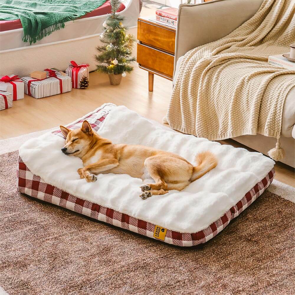 Large Classic Check Headrest Rectangle Calming Dog Bed - Dreamy wave - Holidayae