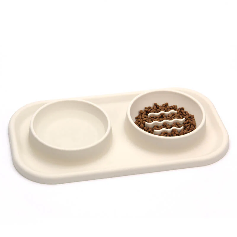 Silicone Dual Bowl Slow Feeder Pet Bowl - Holidayae