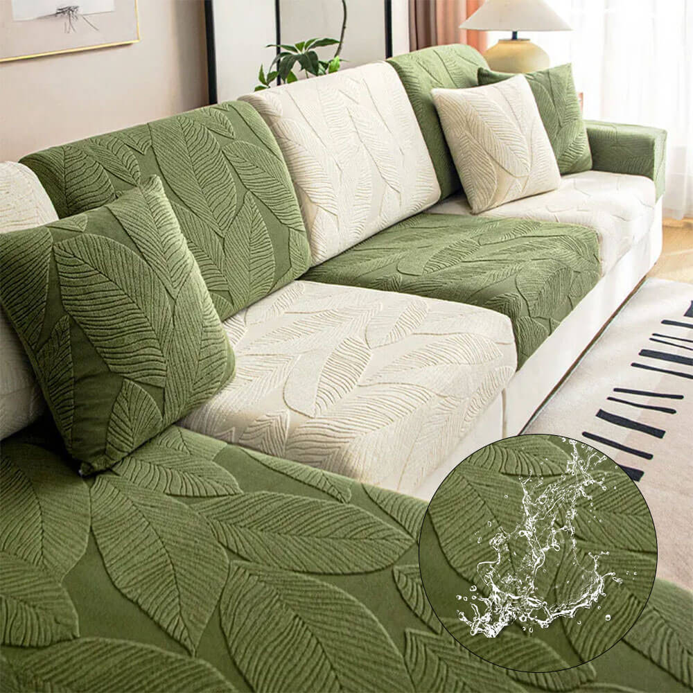 Modern Leaf Jacquard Water-Repellent Anti-Scratch Stretch Full Wrap Couch Cover - Holidayae