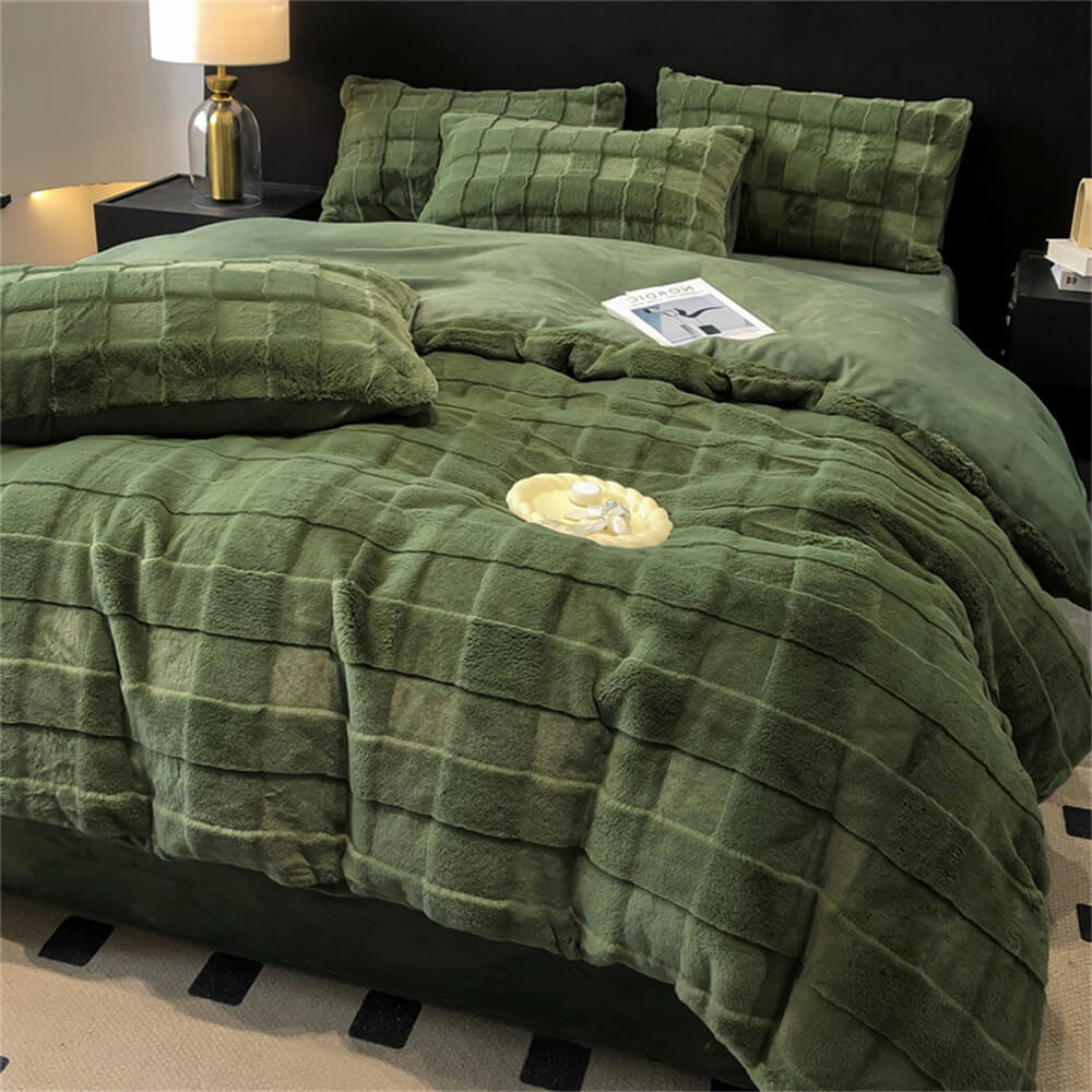 Elegant Faux Rabbit Fur Milk Velvet Double-Sided Cozy Bed Sheet Set - Holidayae