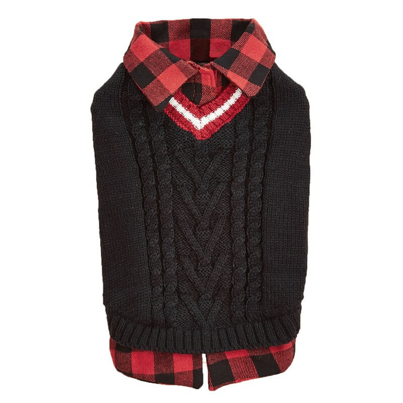 Perfect for Fall Winter Plaid Collar Cable Knit Dog Sweater Vest - Holidayae