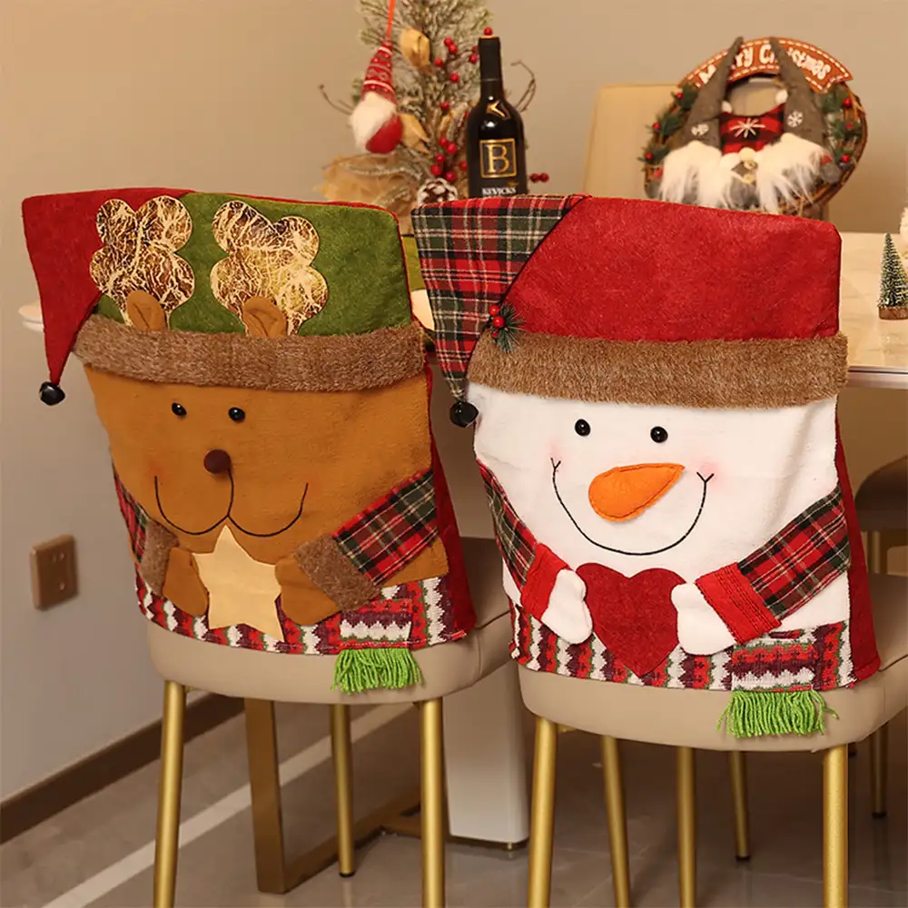Playful Christmas Decoration Elk Snowman Chair Back Cover - Holidayae