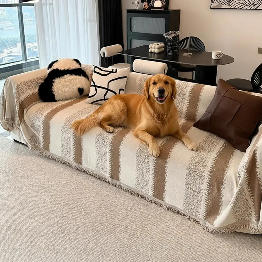 Fashion Striped Chenille Scratch-Resistant Sofa Protection Couch Cover - Holidayae