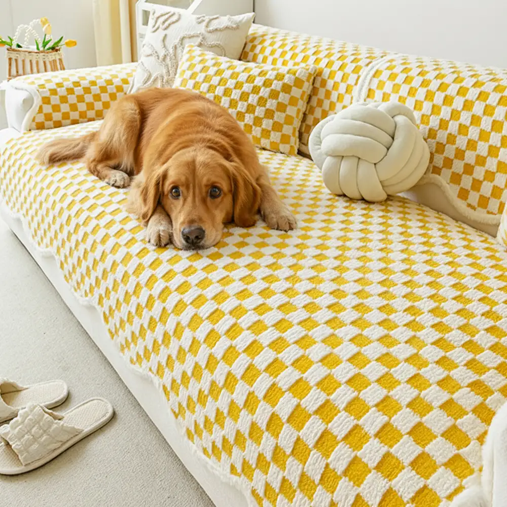 Classic Checkerboard Plush Comfortable Scratch-Resistant Non-Slip Couch Cover - Holidayae