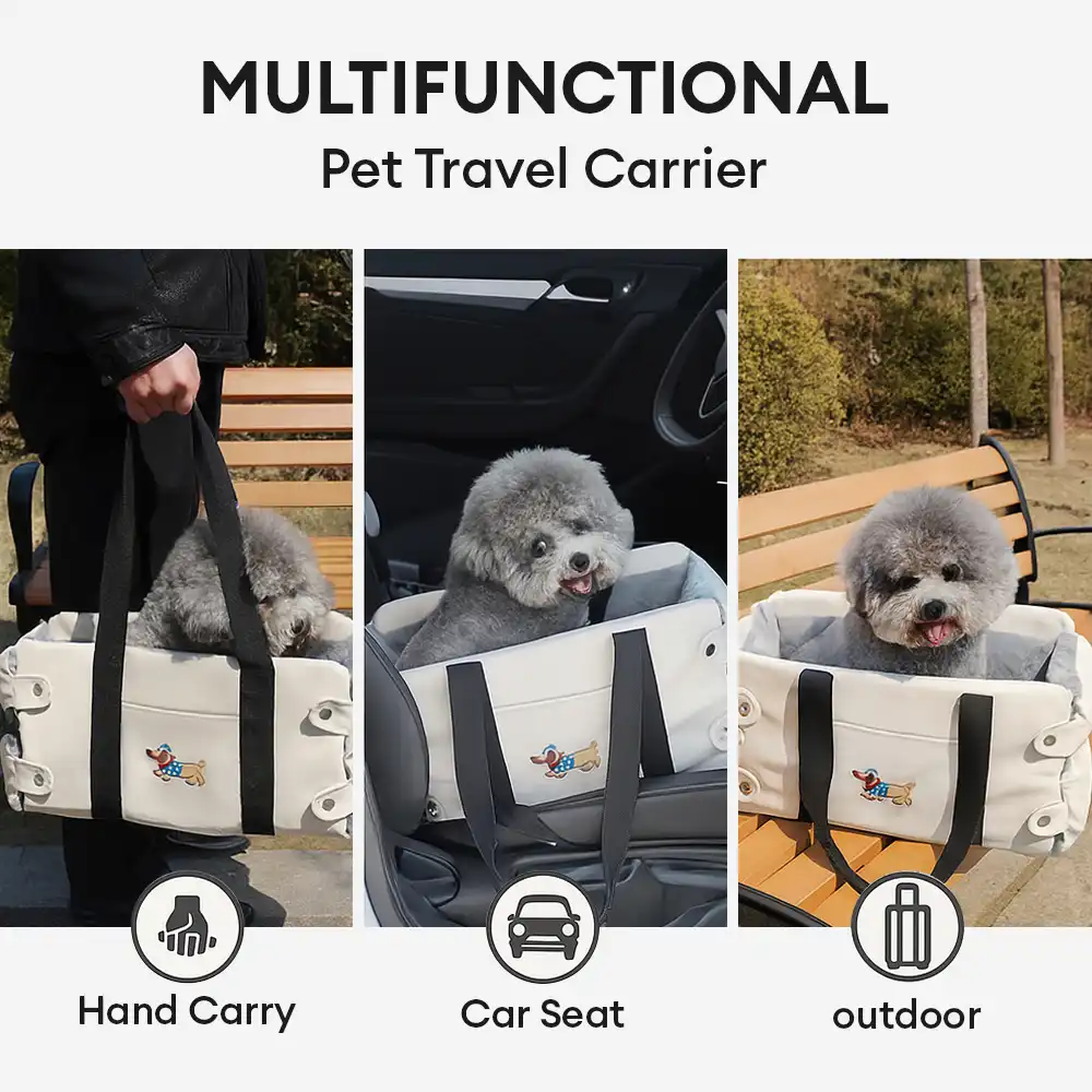 Portable Travel Faux Leather Waterproof Center Console Pet Car Seat - Holidayae