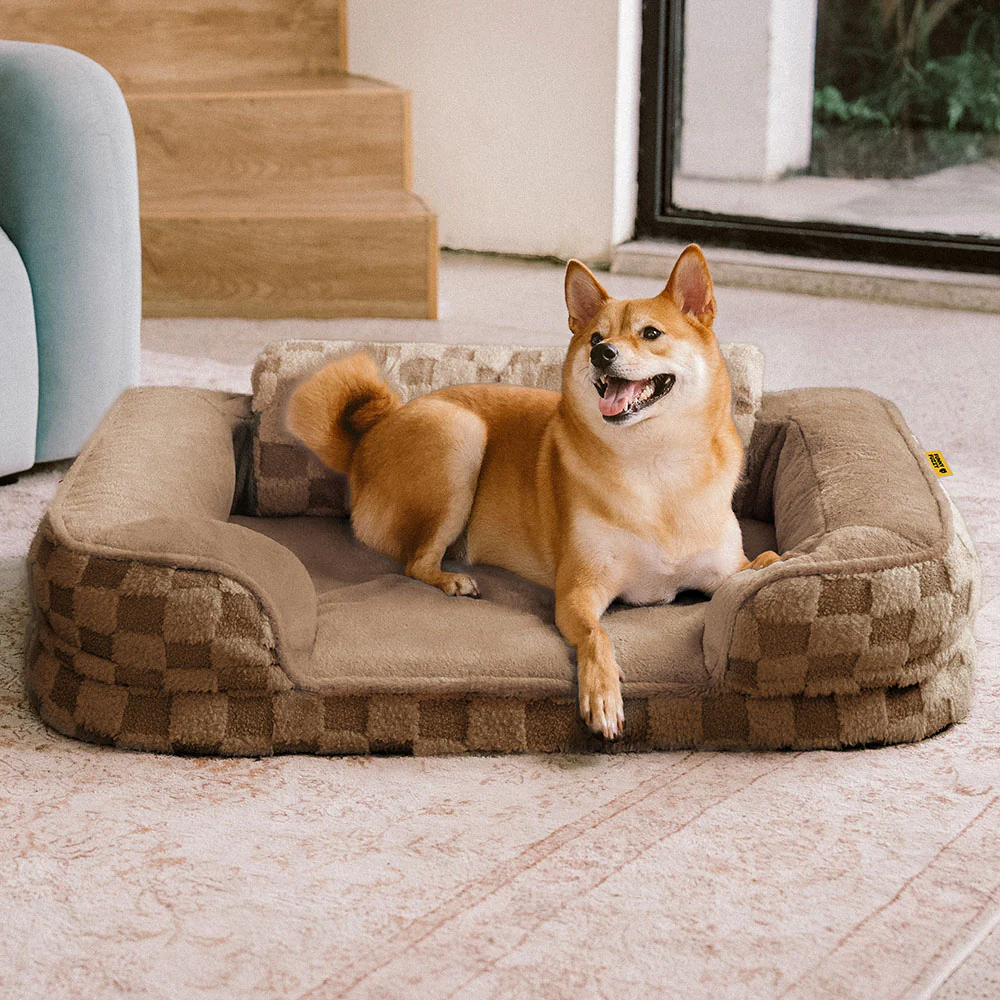 Checkered Fluffy Warm Washable Orthopedic Dog Bolster Bed  C CloudNooki - Holidayae