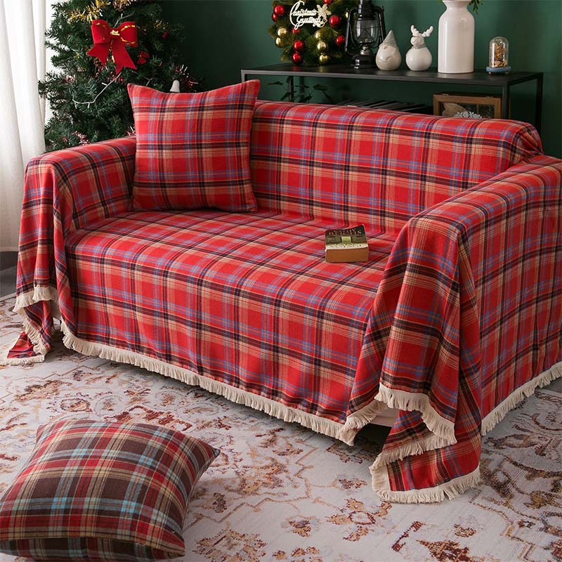 Vintage Christmas Style Plaid Blanket Full Wrap Couch Cover - Holidayae
