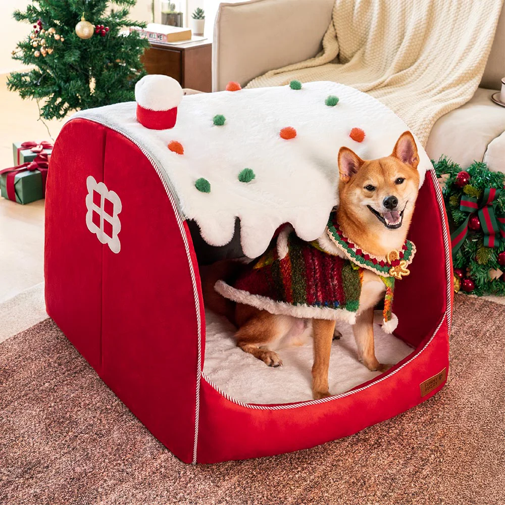 Festive Snow House Orthopedic Dog Bed - Christmas Warmth - Holidayae