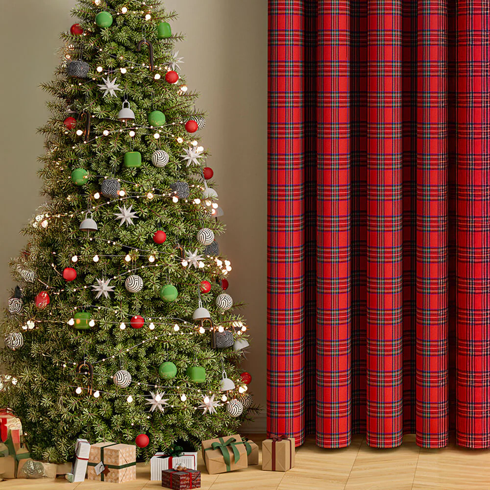 Classic Plaid Christmas Decorative Semi-Blackout Curtains - Holidayae