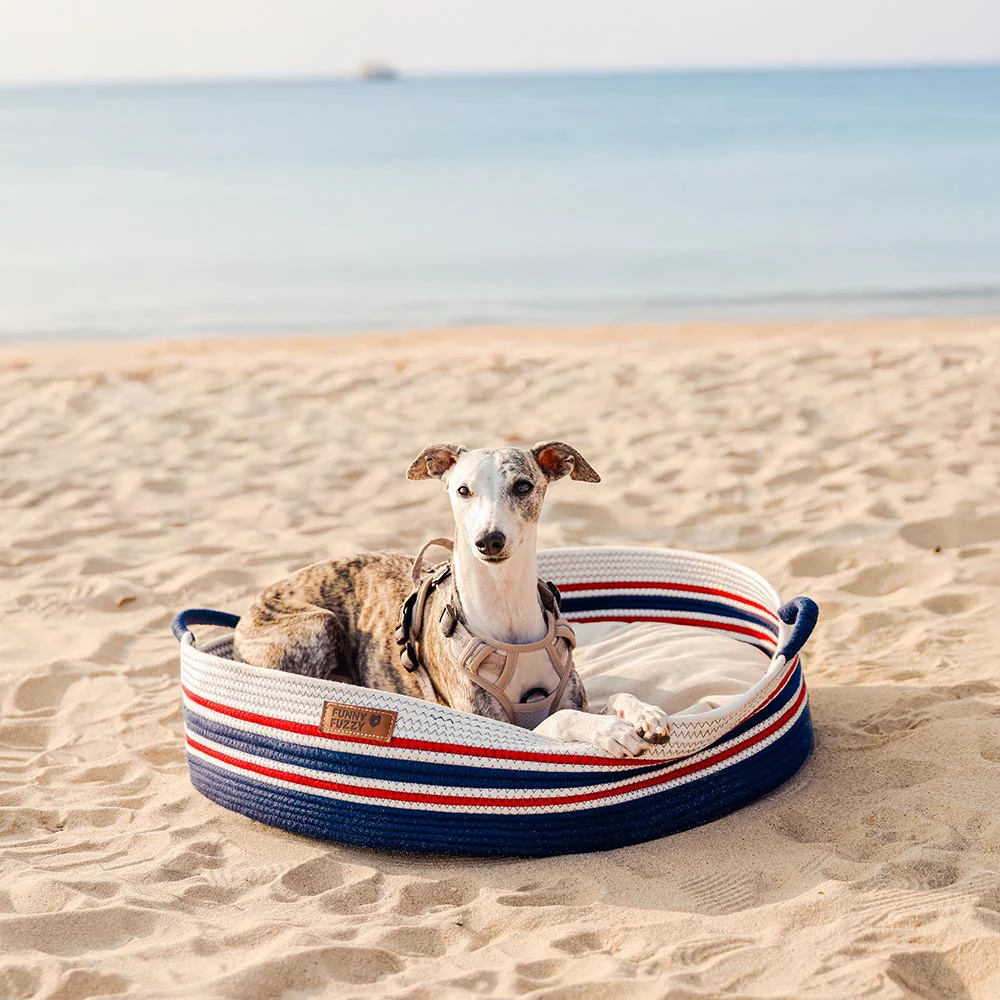 Handcrafted Stripe Calming Pet Bed - Timeless Nest - Holidayae