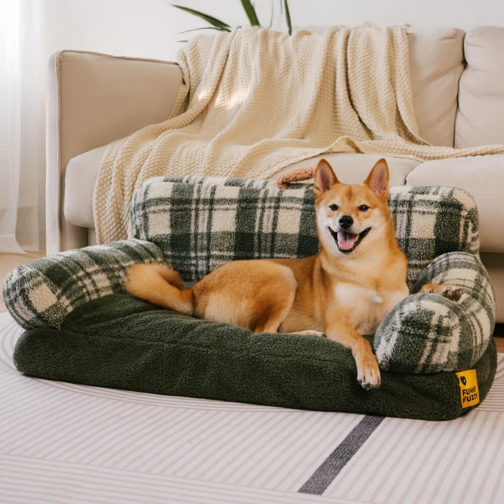 Vintage Checkered Washable Cozy Support Calming Dog & Cat Sofa Bed - Holidayae