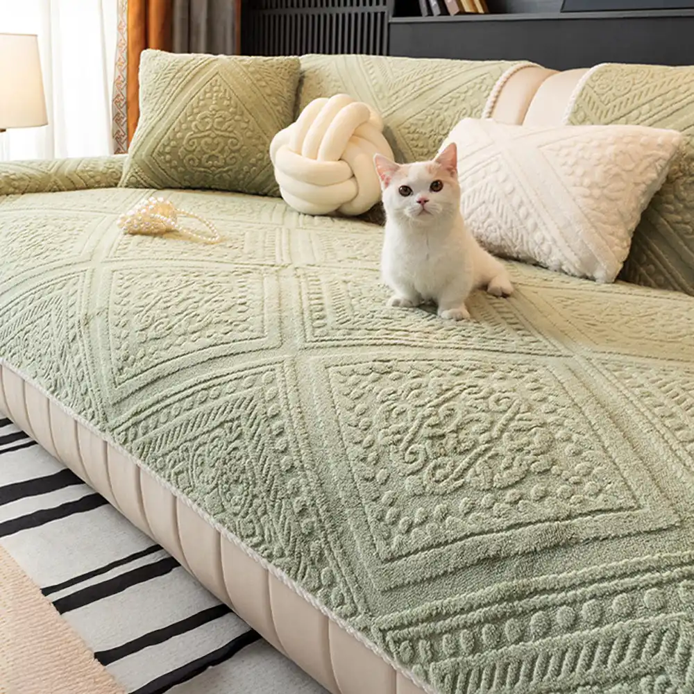 All Season Nordic Style Carved Plush Decorative Non-Slip Couch Cover - Holidayae