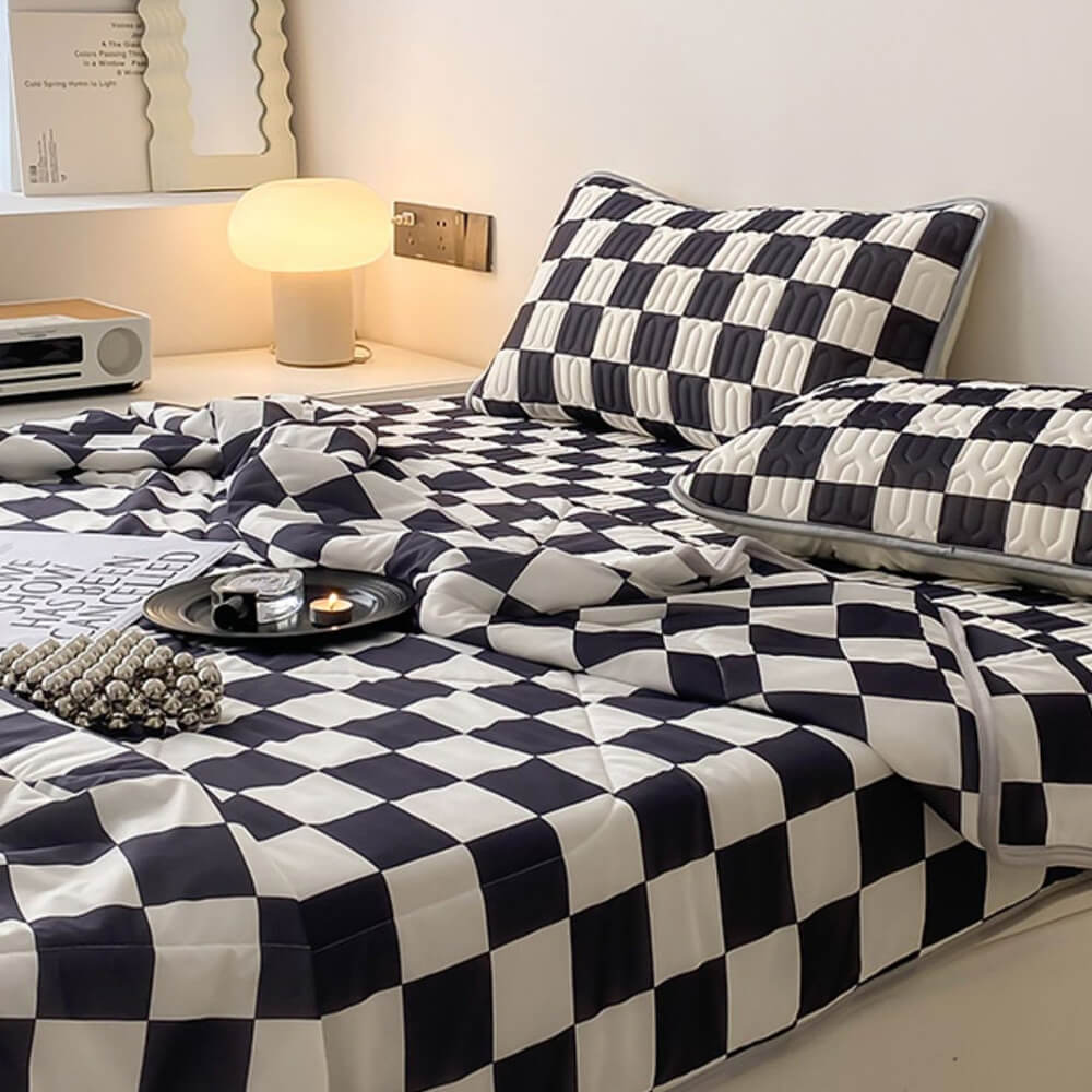 Checkerboard Latex Ice Silk Bedding Fitted Sheet Mattress Cover - Holidayae