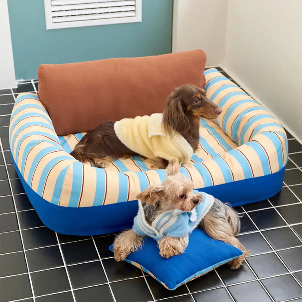 Trendy Striped Cozy Orthopedic Dog Sofa Bed - Snug Couch - Holidayae