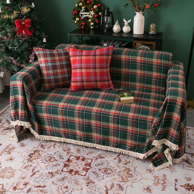 Vintage Christmas Style Plaid Blanket Full Wrap Couch Cover - Holidayae