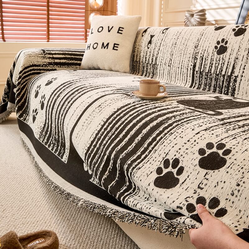 Cartoon Paw Print Chenille Anti-Scratch Throw Couch Cover - Holidayae