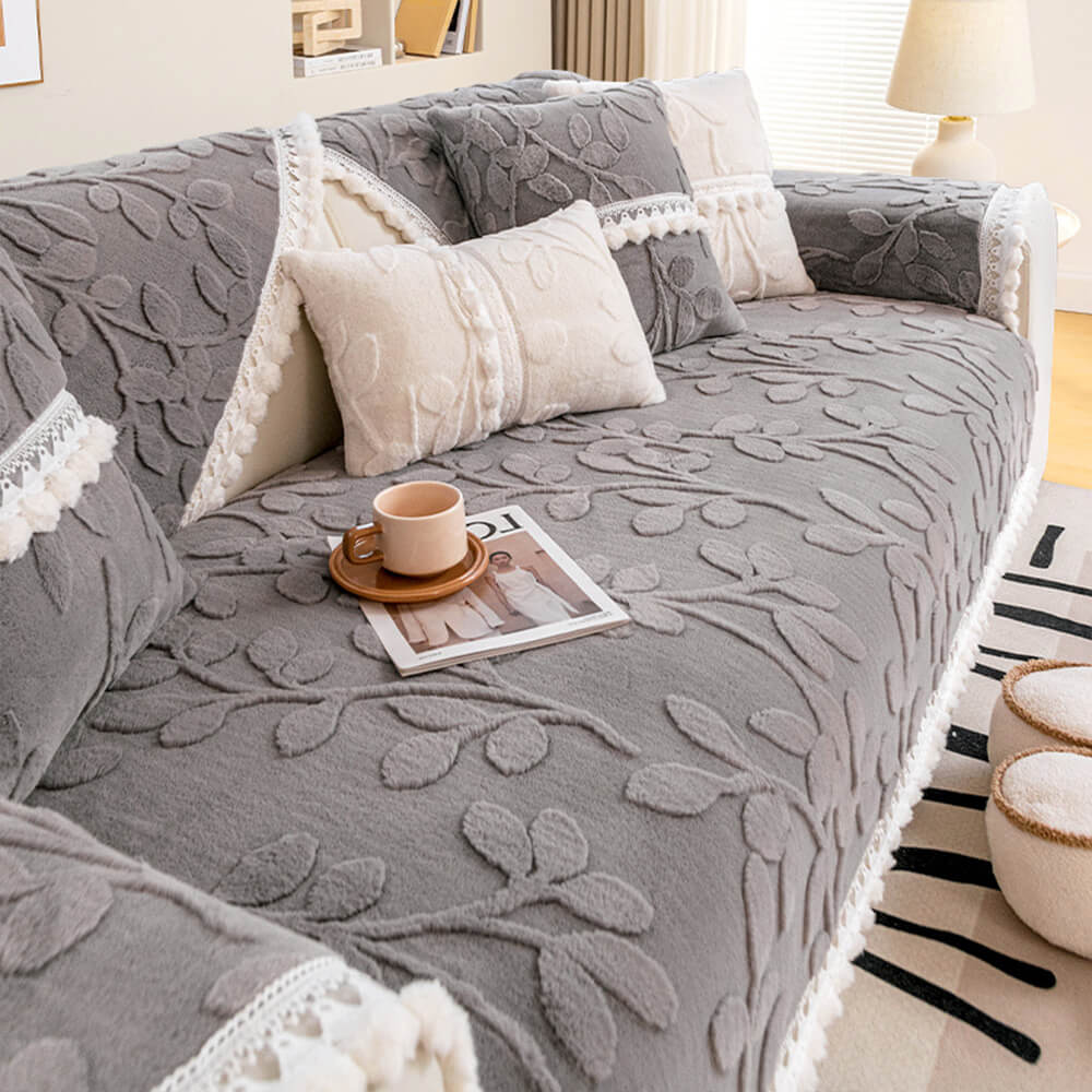 Branch Jacquard Elegant Decorative Plush Non-Slip Couch Cover - Holidayae