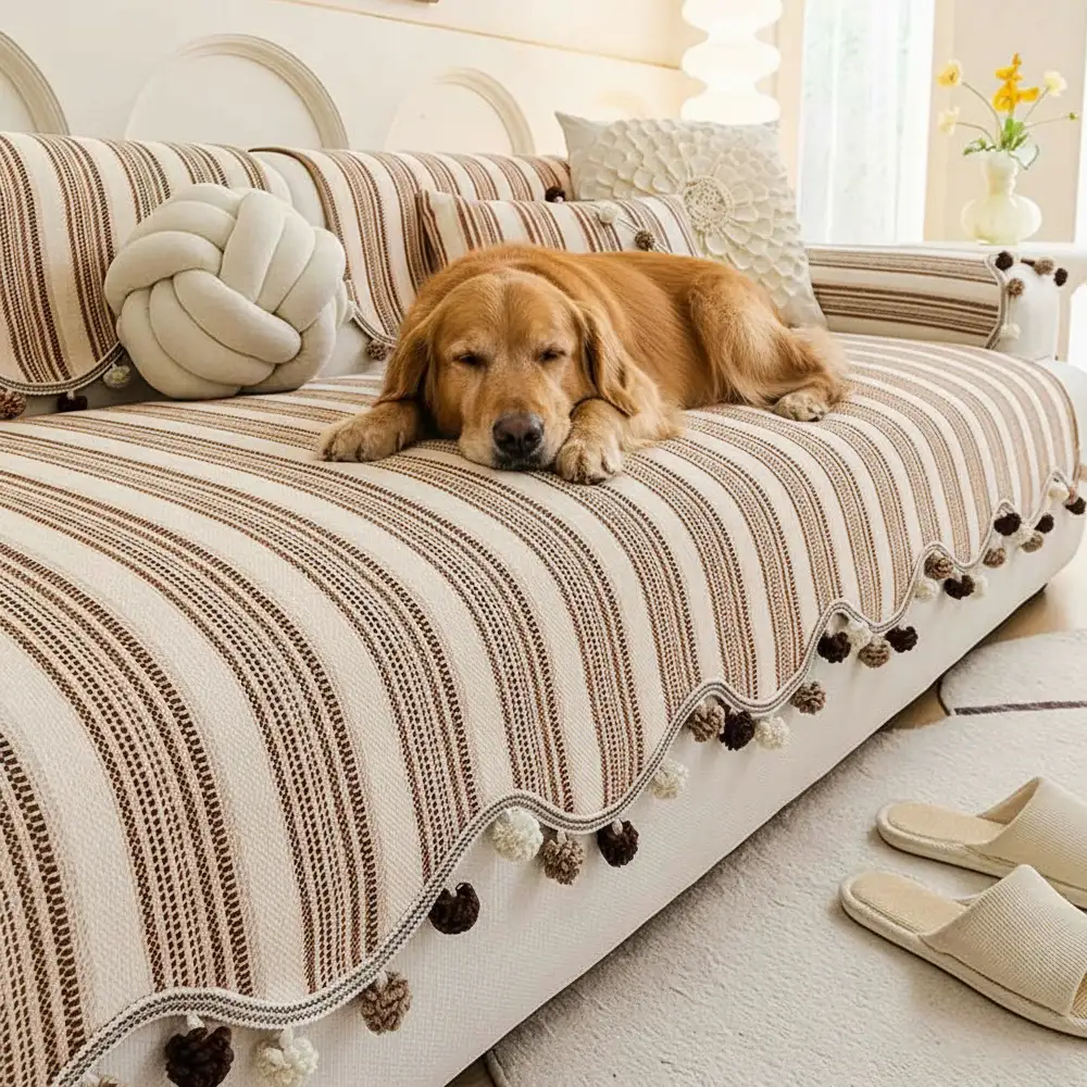 Irregular Contrast Color Chenille Skin-Friendly Non-Slip Sofa Protective Couch Cover - Holidayae