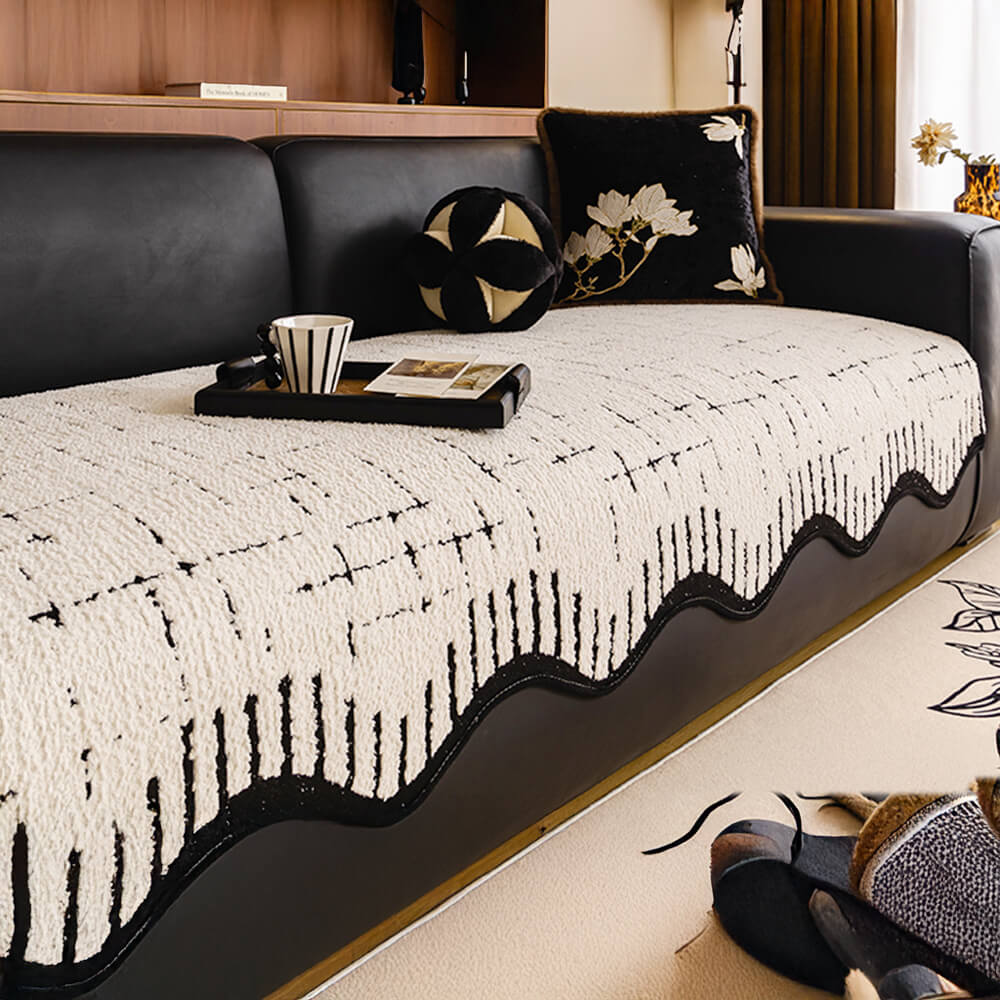 Soft Thickened Plush Couch Cover with Irregular Wave Edges - Holidayae