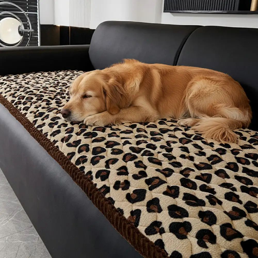 Leopard Print Plush Quilted Couch Cover - Holidayae